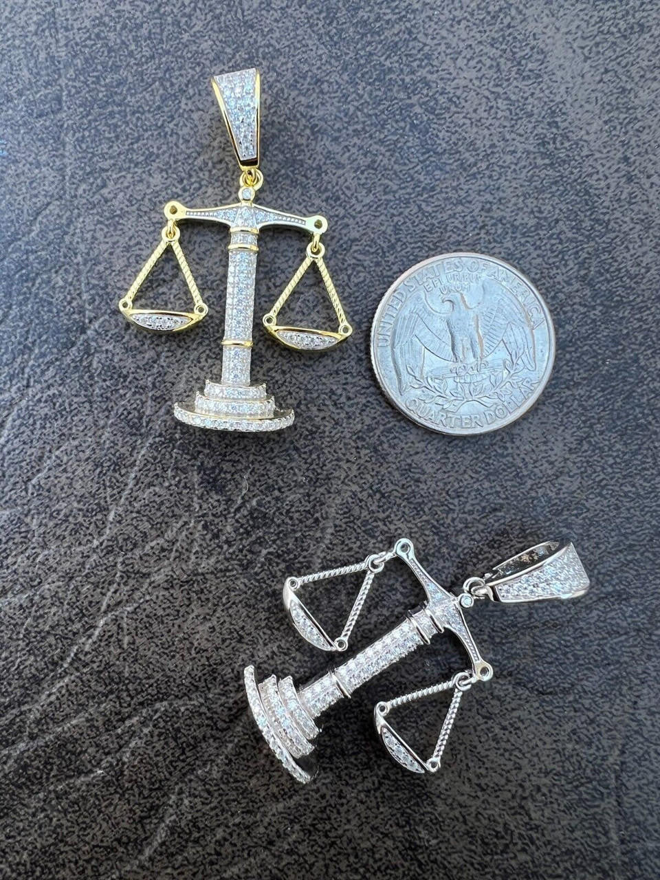 HarlemBling MOISSANITE Real Silver / Gold Libra Balanced Scale Necklace Pass Diamond Tester