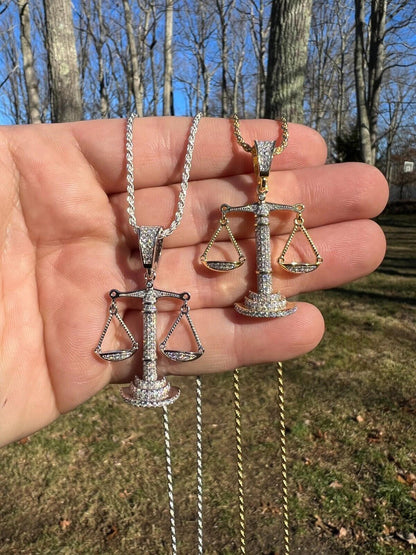 HarlemBling MOISSANITE Real Silver / Gold Libra Balanced Scale Necklace Pass Diamond Tester