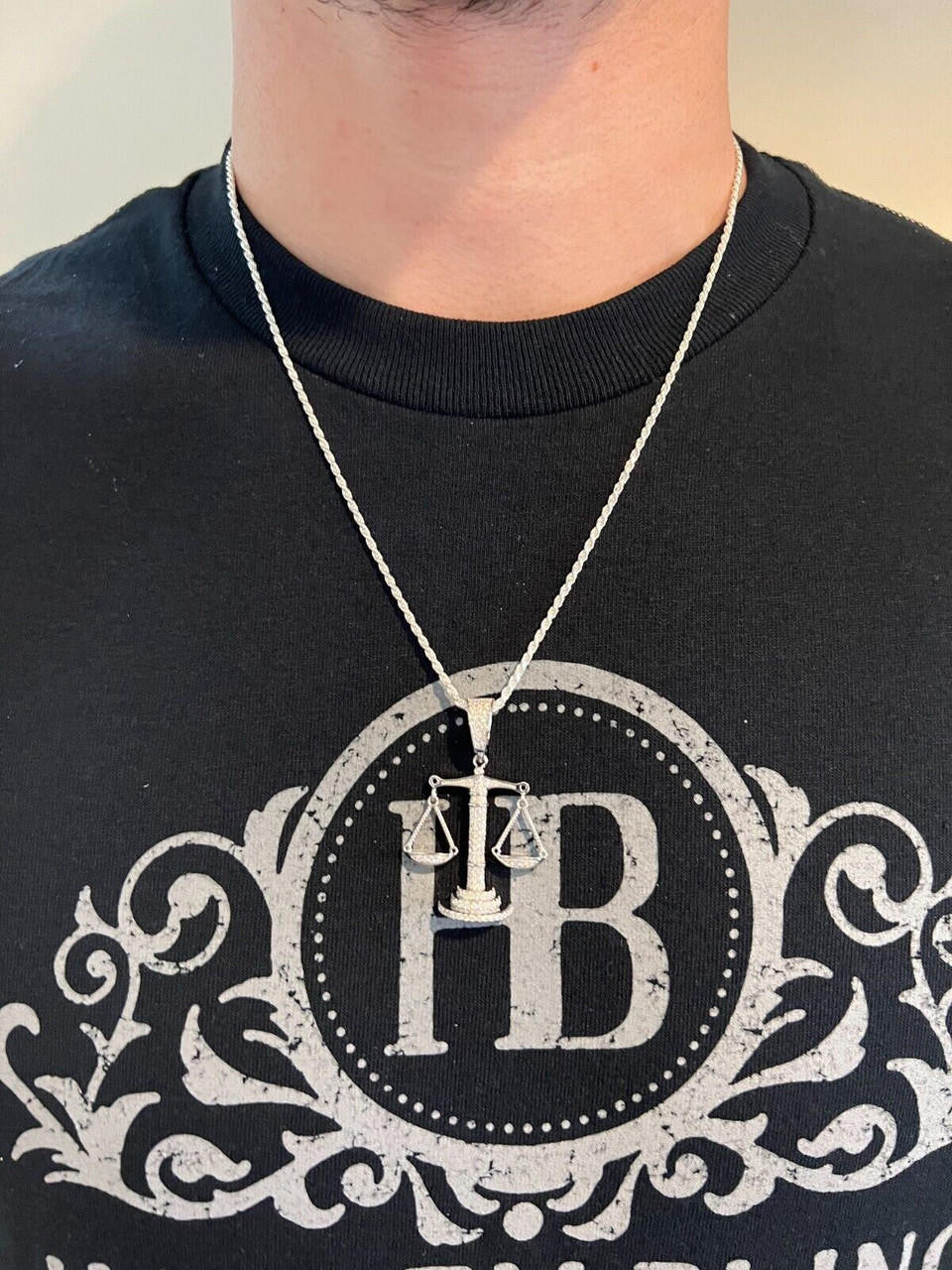 HarlemBling MOISSANITE Real Silver / Gold Libra Balanced Scale Necklace Pass Diamond Tester