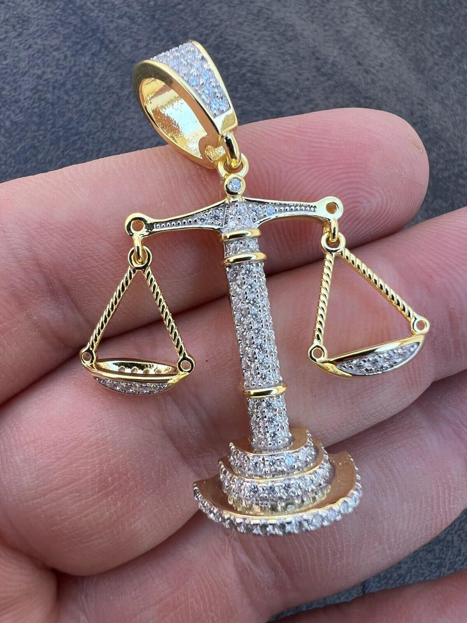 HarlemBling MOISSANITE Real Silver / Gold Libra Balanced Scale Necklace Pass Diamond Tester