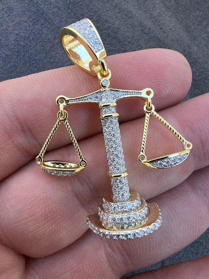 HarlemBling MOISSANITE Real Silver / Gold Libra Balanced Scale Necklace Pass Diamond Tester