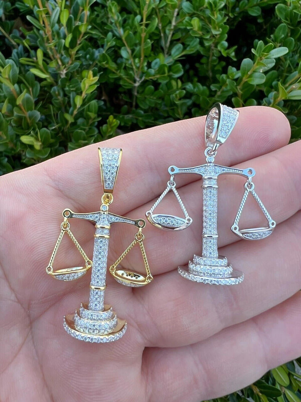 HarlemBling MOISSANITE Real Silver / Gold Libra Balanced Scale Necklace Pass Diamond Tester