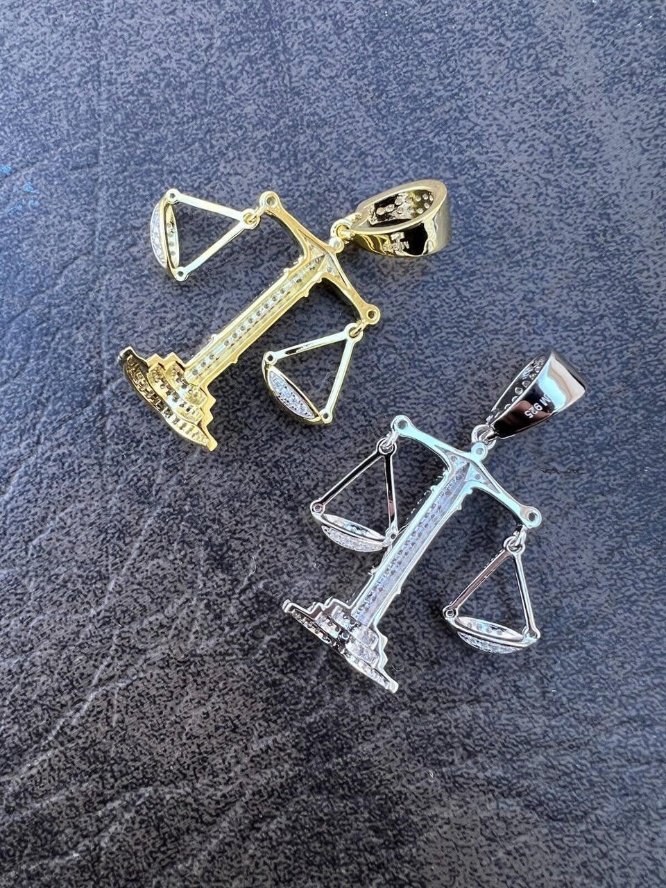 HarlemBling MOISSANITE Real Silver / Gold Libra Balanced Scale Necklace Pass Diamond Tester