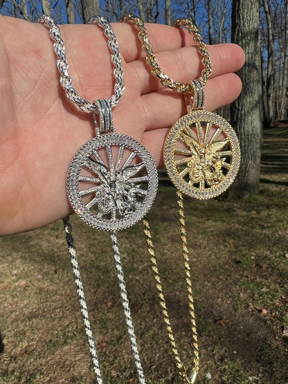 HarlemBling MOISSANITE Real Silver / Gold Michael Archangel Pendant Iced Baguette Medallion