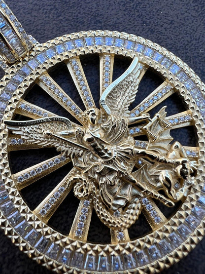 HarlemBling MOISSANITE Real Silver / Gold Michael Archangel Pendant Iced Baguette Medallion