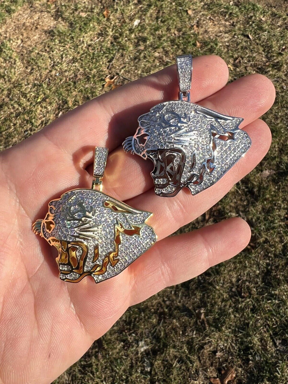 HarlemBling MOISSANITE Real Silver / Gold Panther Puma Cougar Necklace Pass Diamond Test