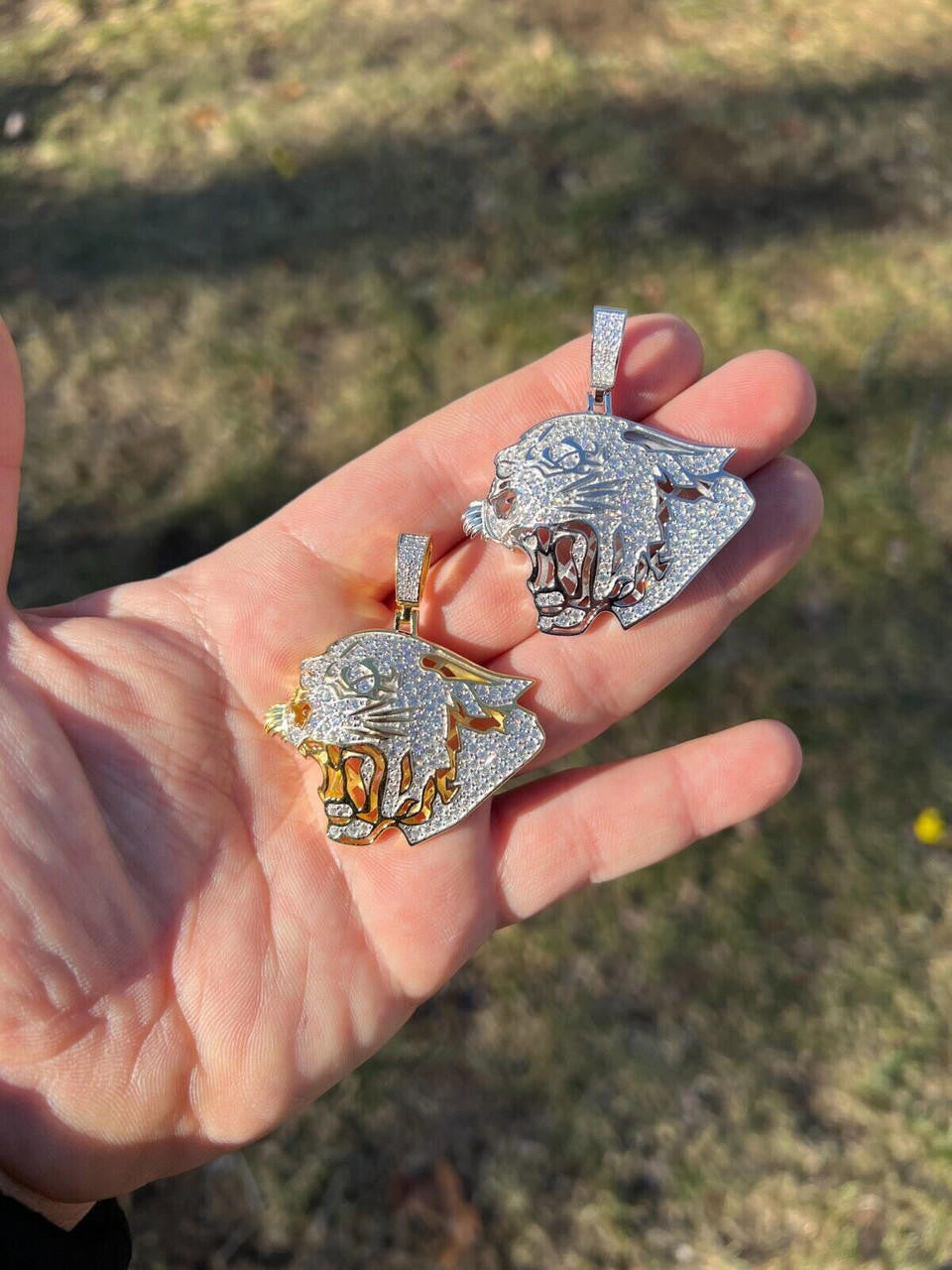 HarlemBling MOISSANITE Real Silver / Gold Panther Puma Cougar Necklace Pass Diamond Test