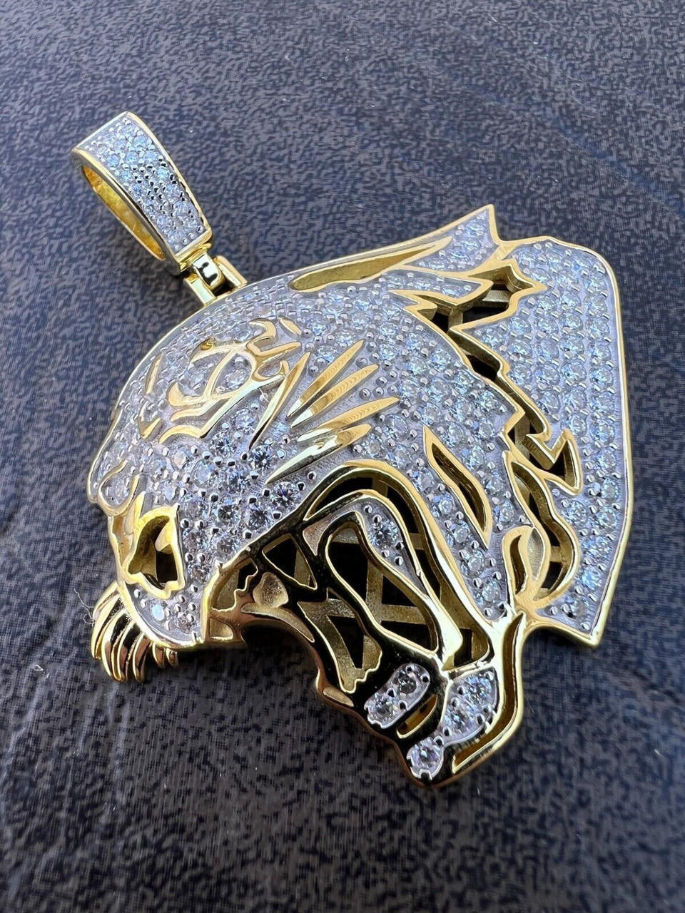 HarlemBling MOISSANITE Real Silver / Gold Panther Puma Cougar Necklace Pass Diamond Test