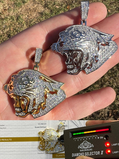HarlemBling MOISSANITE Real Silver / Gold Panther Puma Cougar Necklace Pass Diamond Test
