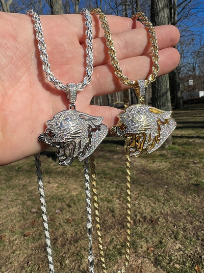 HarlemBling MOISSANITE Real Silver / Gold Panther Puma Cougar Necklace Pass Diamond Test