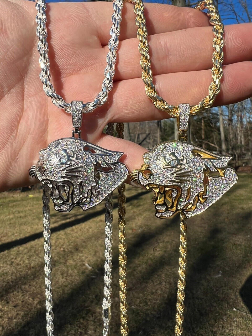 HarlemBling MOISSANITE Real Silver / Gold Panther Puma Cougar Necklace Pass Diamond Test