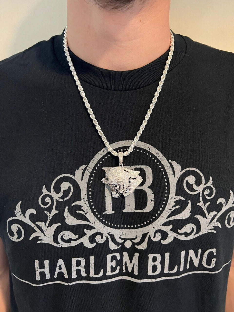 HarlemBling MOISSANITE Real Silver / Gold Panther Puma Cougar Necklace Pass Diamond Test