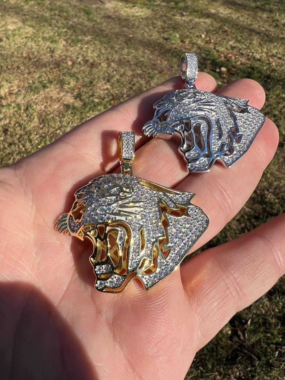 HarlemBling MOISSANITE Real Silver / Gold Panther Puma Cougar Necklace Pass Diamond Test