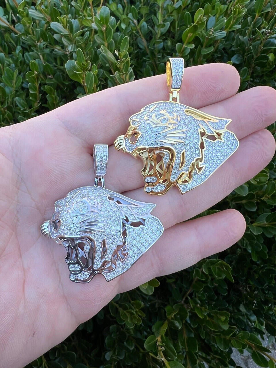 HarlemBling MOISSANITE Real Silver / Gold Panther Puma Cougar Necklace Pass Diamond Test