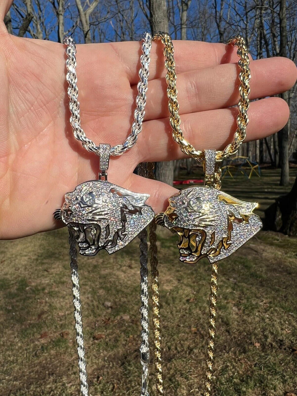 HarlemBling MOISSANITE Real Silver / Gold Panther Puma Cougar Necklace Pass Diamond Test