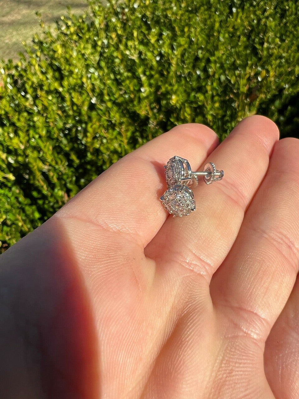 HarlemBling Moissanite Real Silver Hip Hop 8mm Earrings Round Cluster Stud Pass Diamond Test