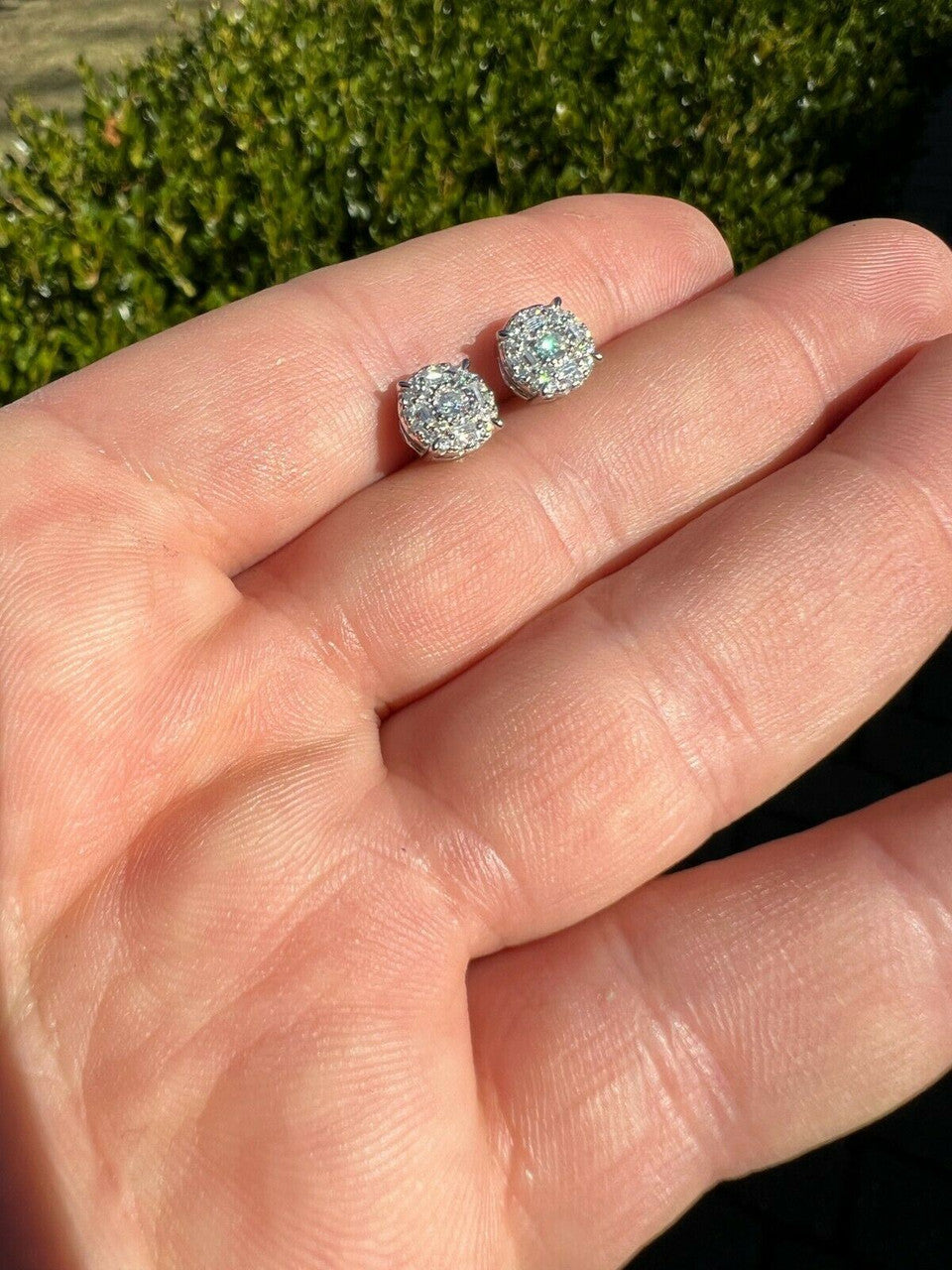 HarlemBling Moissanite Real Silver Hip Hop 8mm Earrings Round Cluster Stud Pass Diamond Test