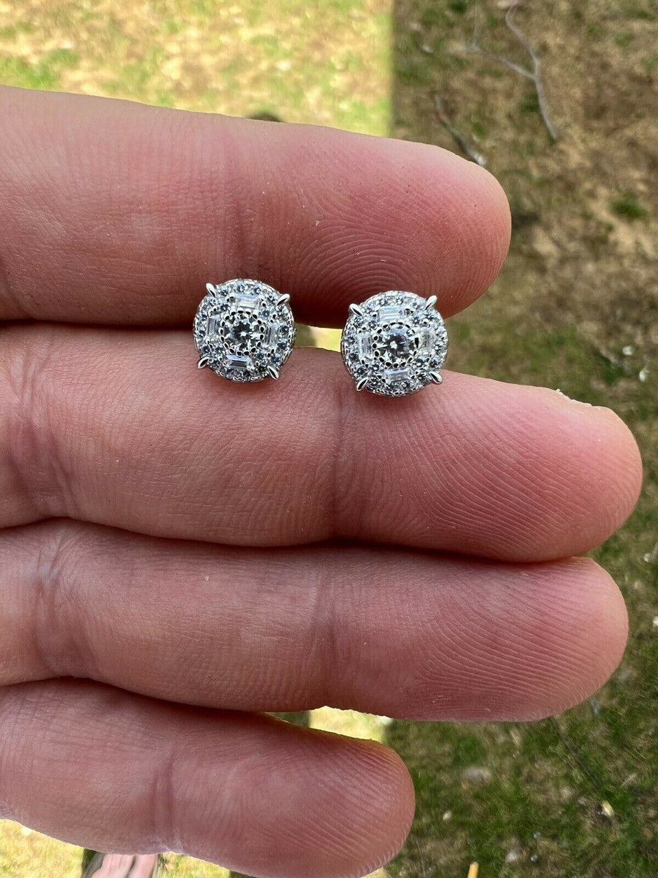 HarlemBling Moissanite Real Silver Hip Hop 8mm Earrings Round Cluster Stud Pass Diamond Test