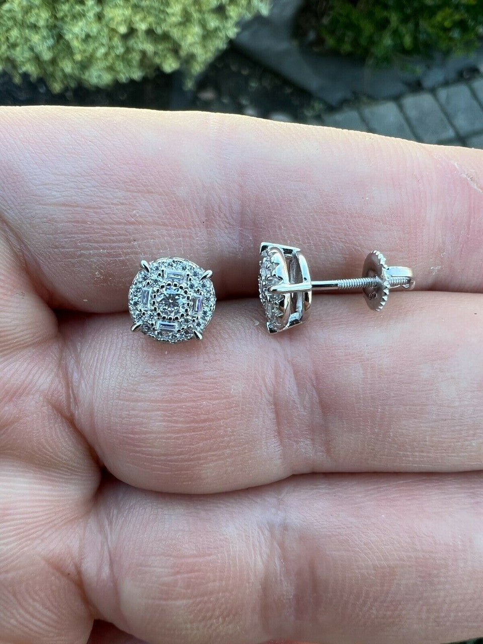 HarlemBling Moissanite Real Silver Hip Hop 8mm Earrings Round Cluster Stud Pass Diamond Test