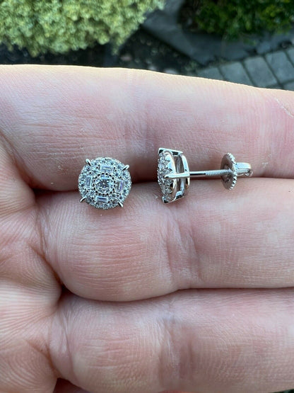 HarlemBling Moissanite Real Silver Hip Hop 8mm Earrings Round Cluster Stud Pass Diamond Test