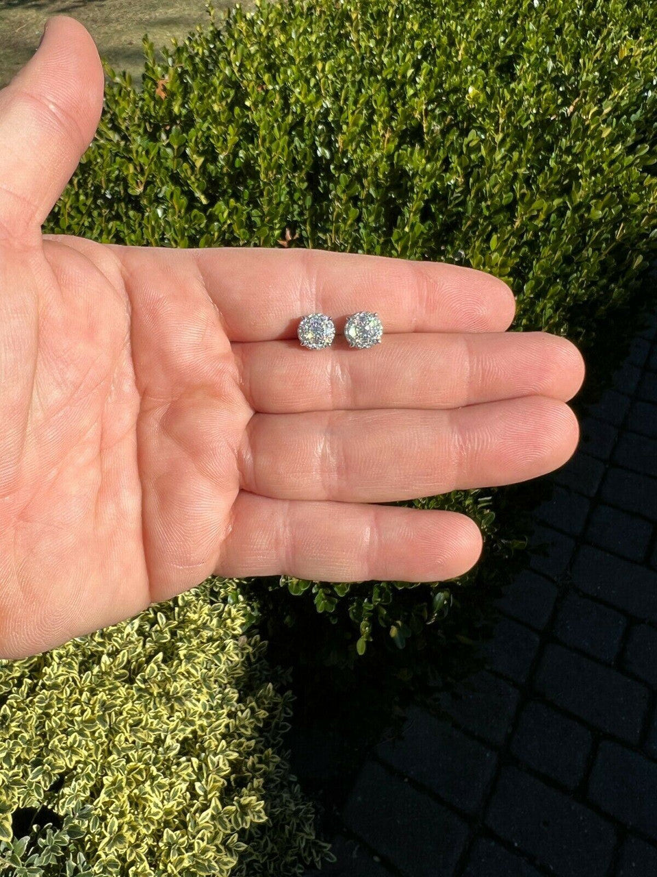 HarlemBling Moissanite Real Silver Hip Hop 8mm Earrings Round Cluster Stud Pass Diamond Test