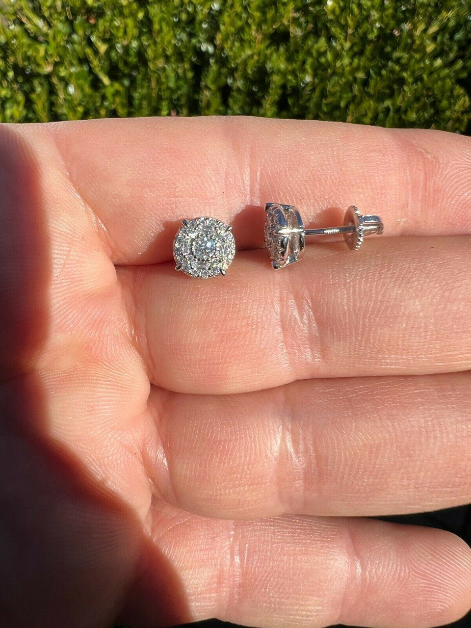 HarlemBling Moissanite Real Silver Hip Hop 8mm Earrings Round Cluster Stud Pass Diamond Test