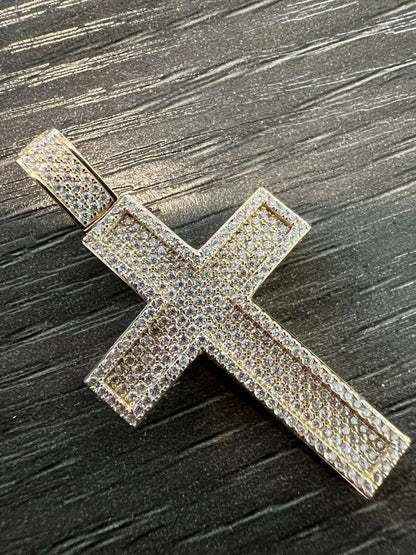 HarlemBling MOISSANITE Real Solid 10k Gold Cross Pendant Iced Pass Diamond Tester Hip Hop