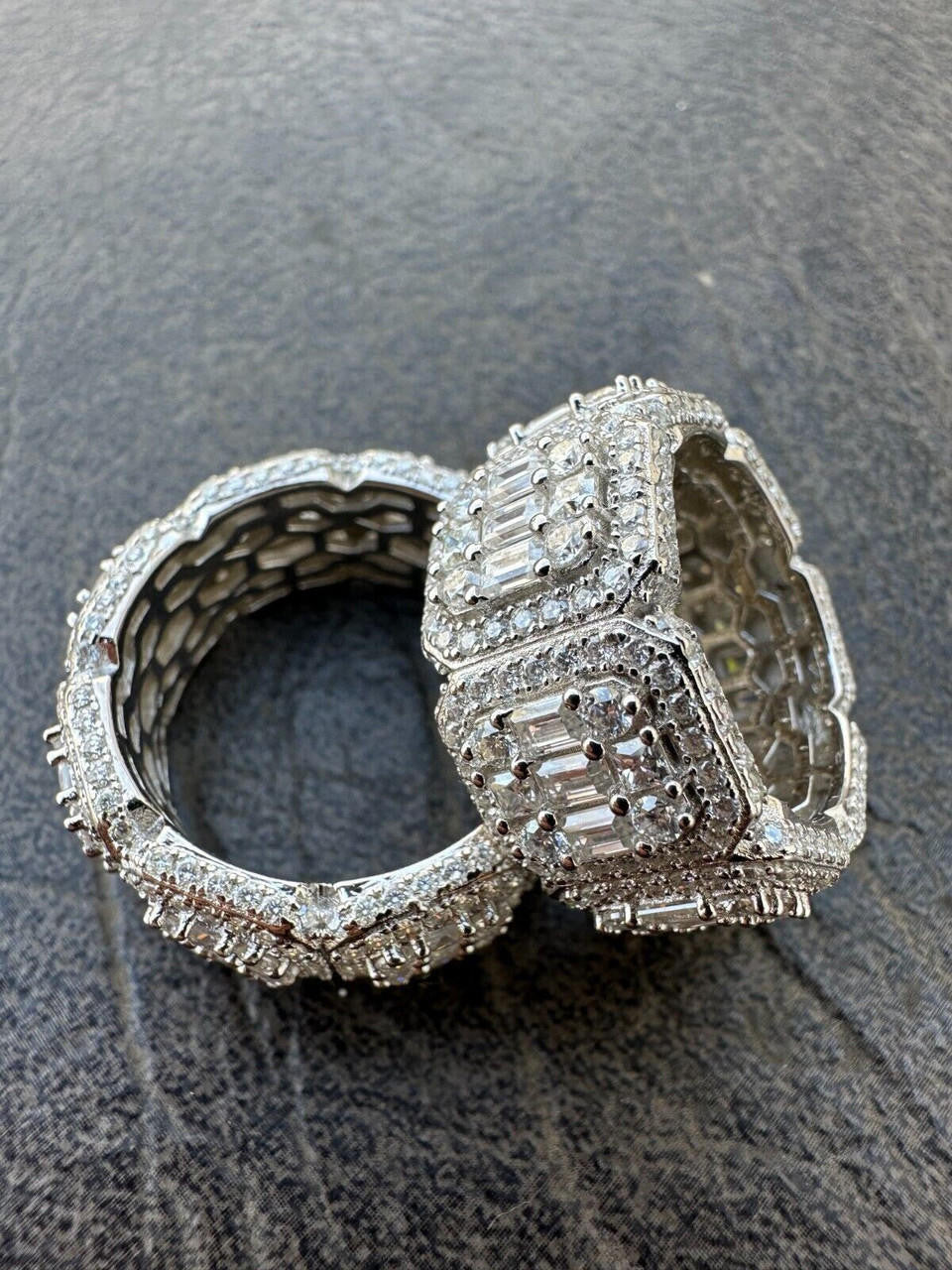 HarlemBling MOISSANITE Real Solid 925 Silver Mens Baguette Pinky RING Iced 12mm Wedding Band