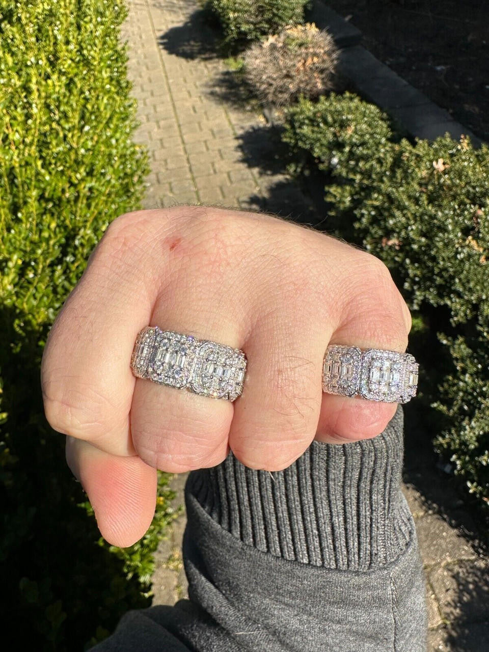 HarlemBling MOISSANITE Real Solid 925 Silver Mens Baguette Pinky RING Iced 12mm Wedding Band