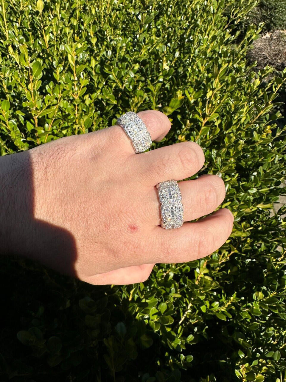 HarlemBling MOISSANITE Real Solid 925 Silver Mens Baguette Pinky RING Iced 12mm Wedding Band