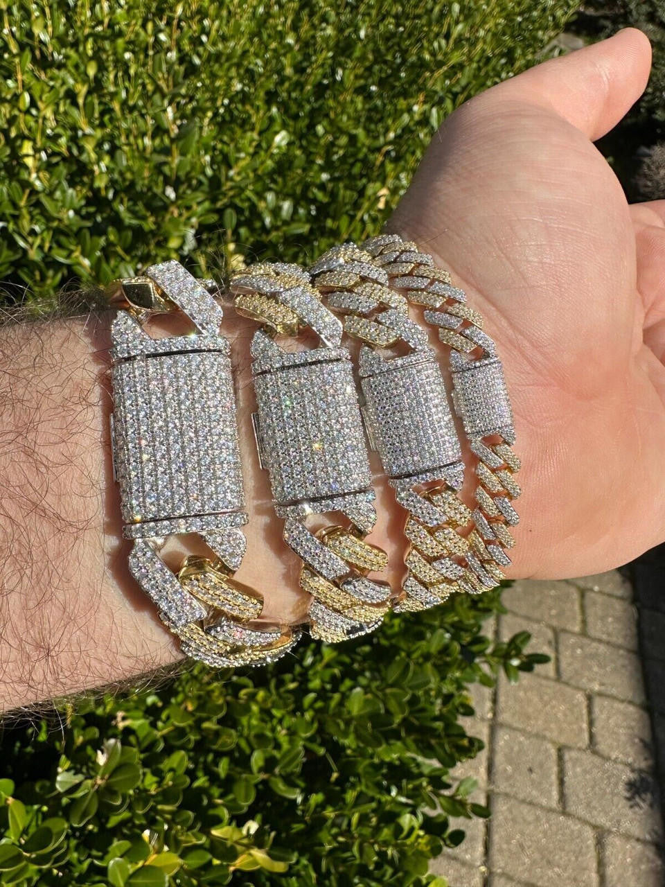 HarlemBling MOISSANITE Real Solid Miami Cuban Link Prong Bracelet Iced 14k Gold & 925 Silver