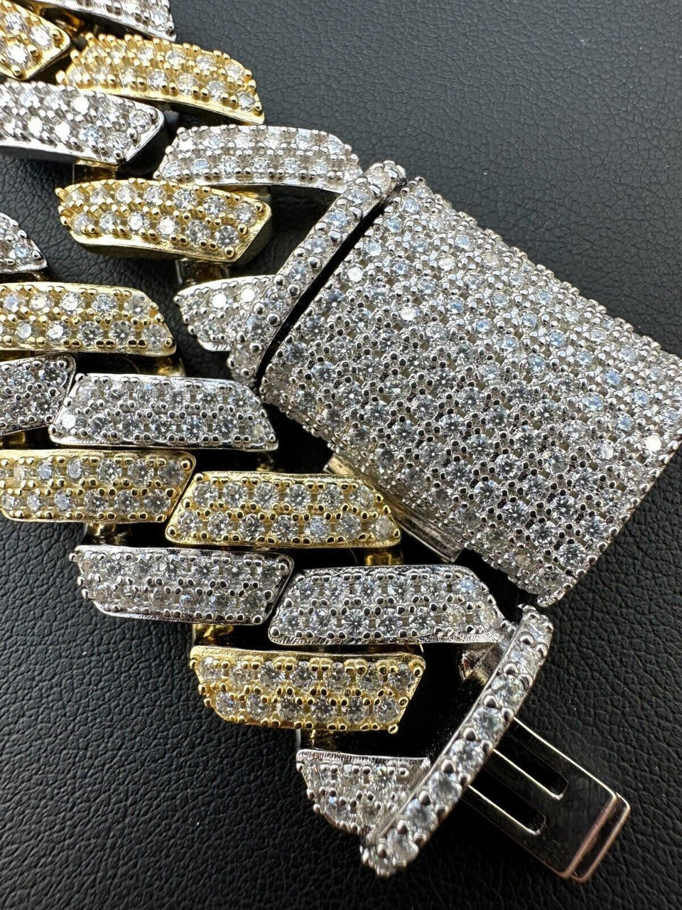 HarlemBling MOISSANITE Real Solid Miami Cuban Link Prong Bracelet Iced 14k Gold & 925 Silver