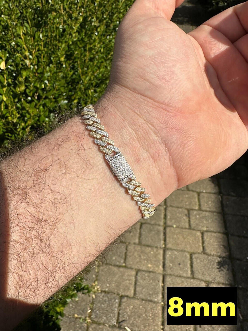 HarlemBling MOISSANITE Real Solid Miami Cuban Link Prong Bracelet Iced 14k Gold & 925 Silver