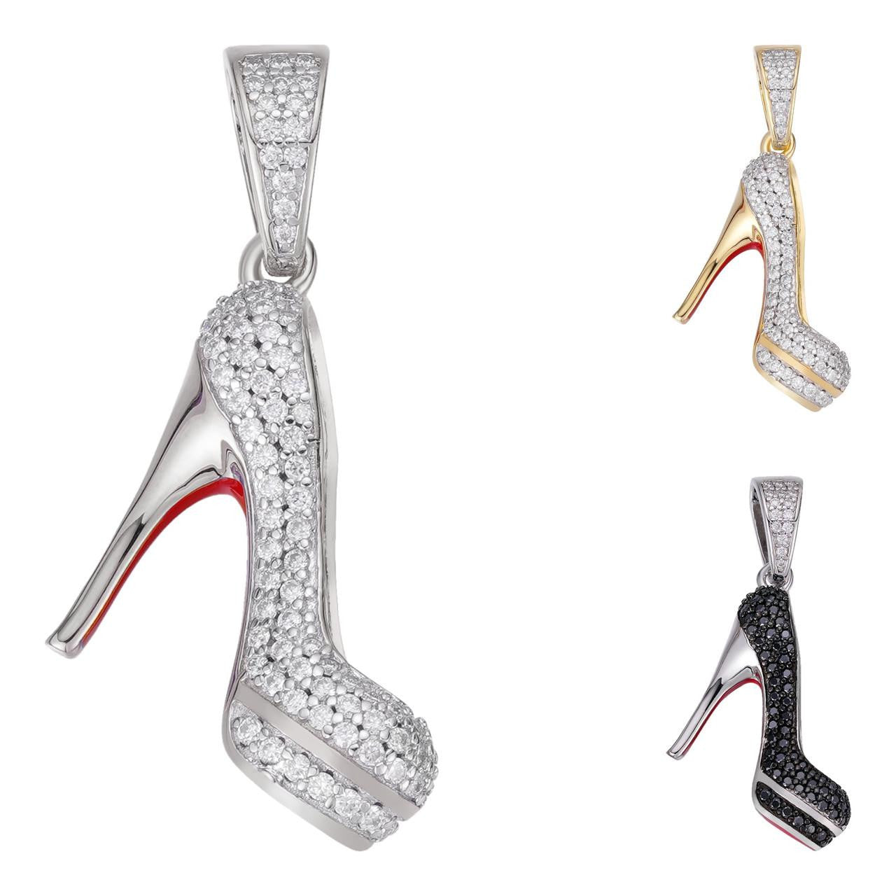 HarlemBling MOISSANITE Red Bottom Stiletto Heels Pendant - 14k Gold Vermeil Or 925 Silver - Small 1.25"