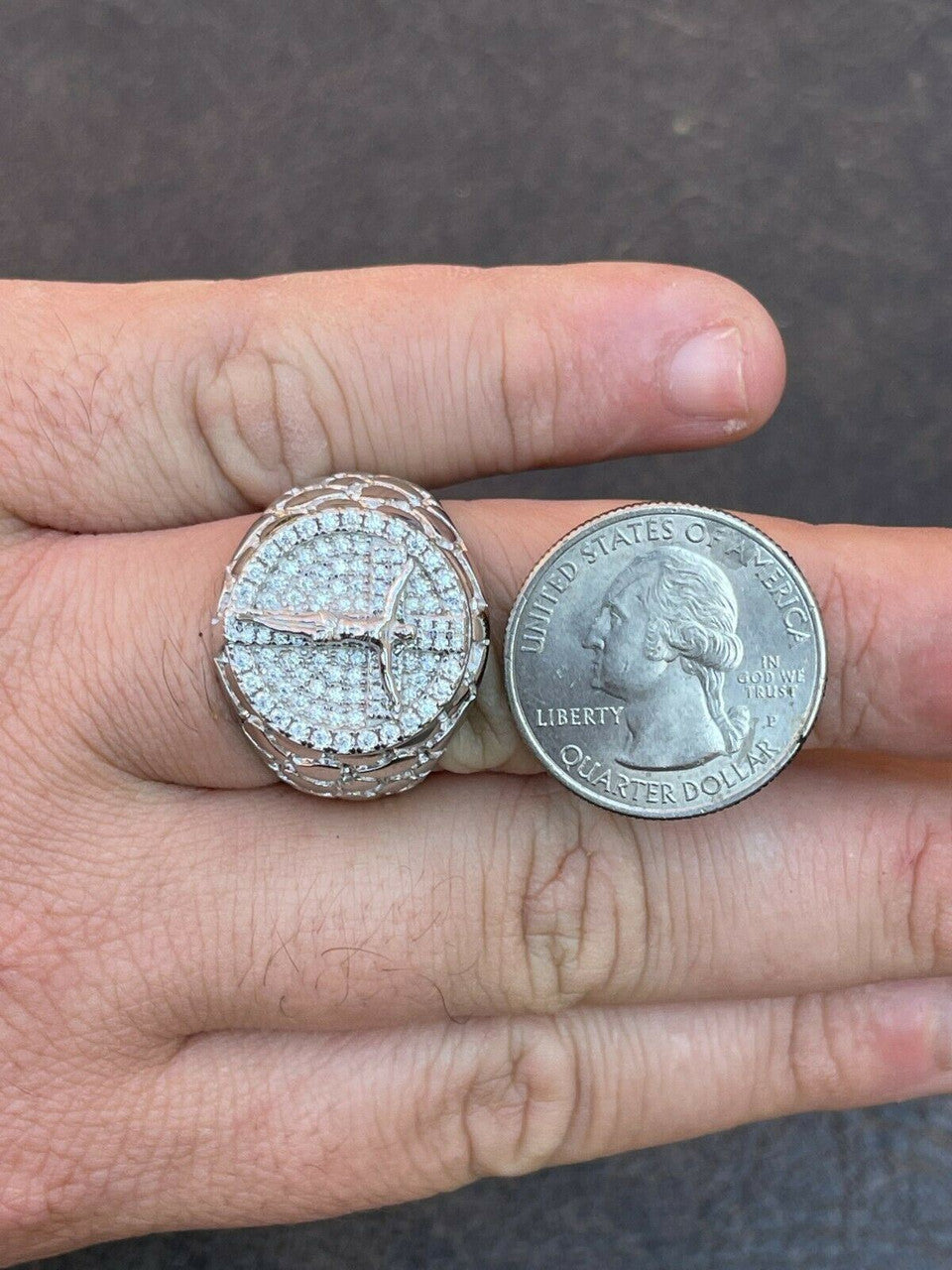 HarlemBling Moissanite Ring Jesus On Cross Real 925 Silver Hip Hop Iced Pass Diamond Tester