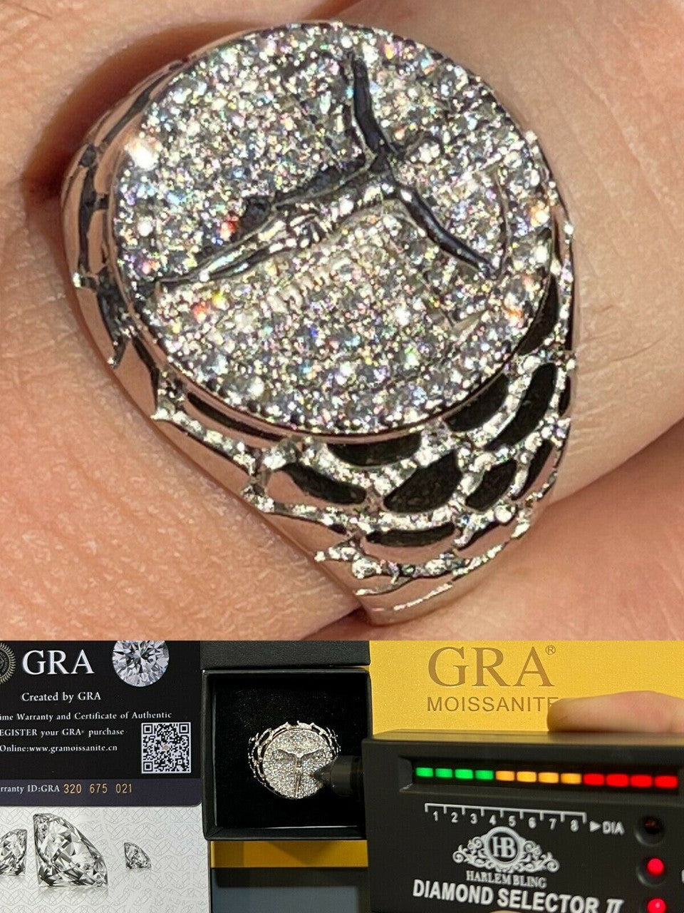 HarlemBling Moissanite Ring Jesus On Cross Real 925 Silver Hip Hop Iced Pass Diamond Tester