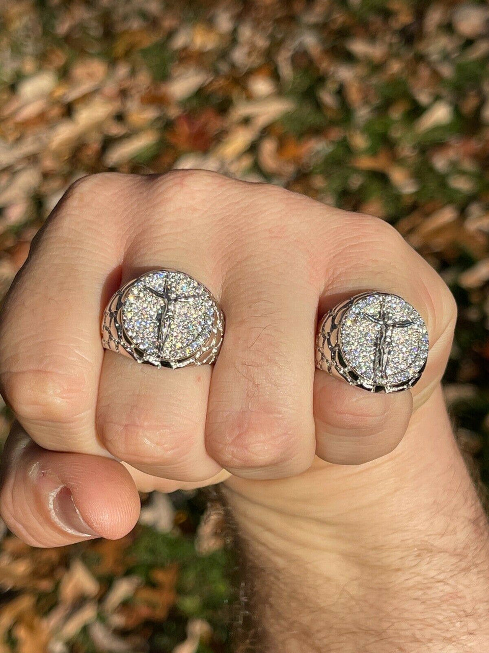 HarlemBling Moissanite Ring Jesus On Cross Real 925 Silver Hip Hop Iced Pass Diamond Tester