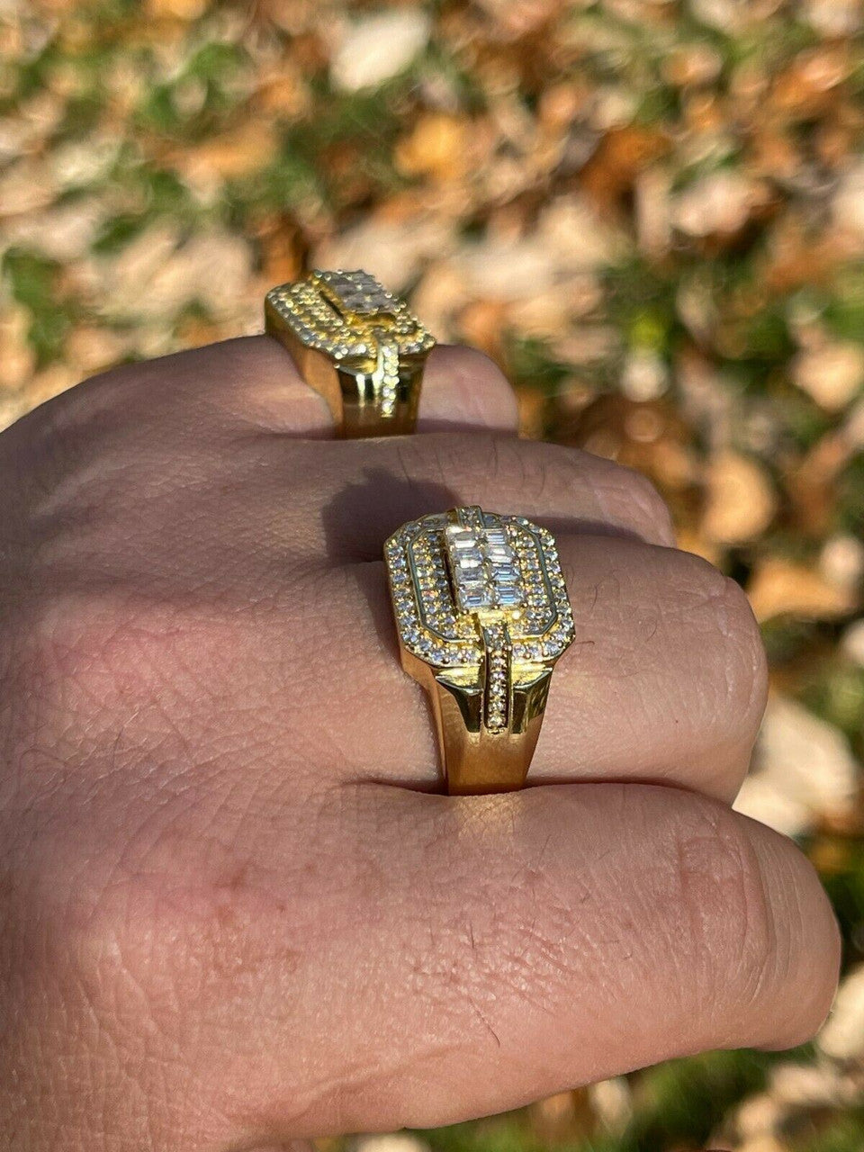 HarlemBling MOISSANITE Ring Real 14k Gold Vermeil Iced Baguette Hip Hop Passes Diamond Test