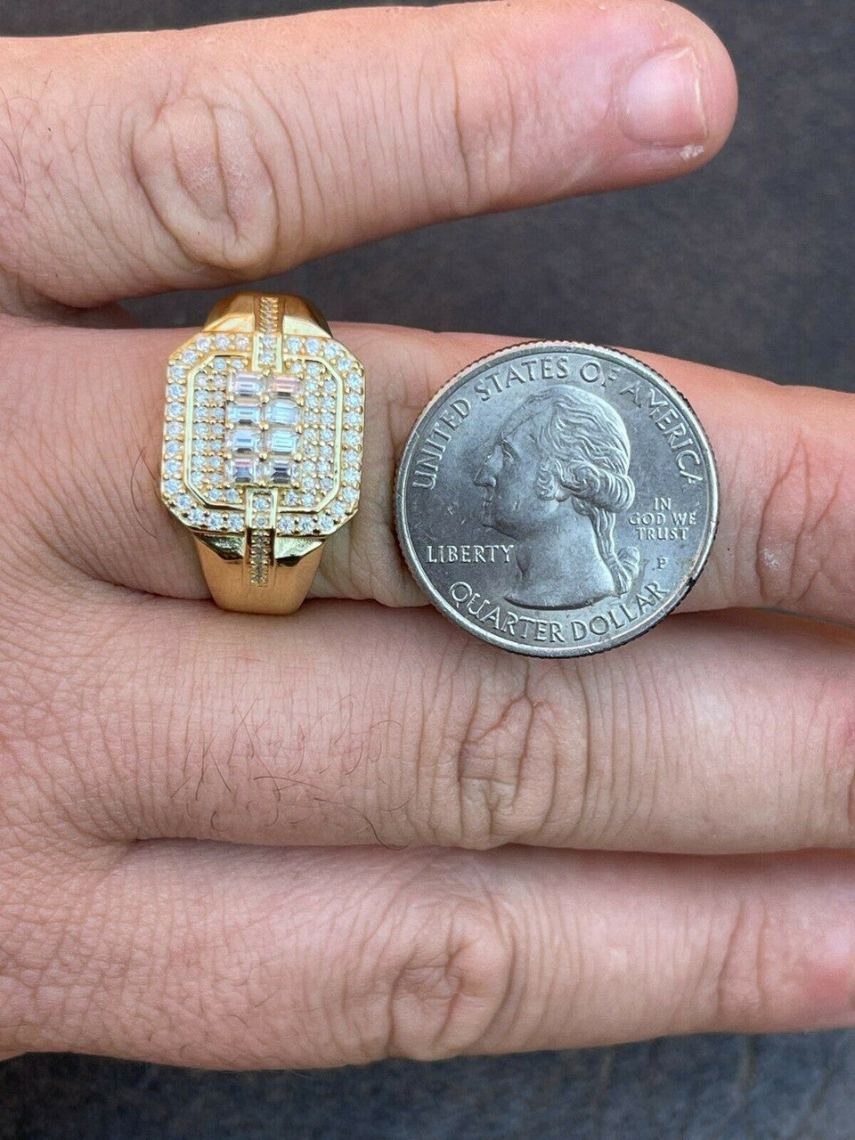 HarlemBling MOISSANITE Ring Real 14k Gold Vermeil Iced Baguette Hip Hop Passes Diamond Test