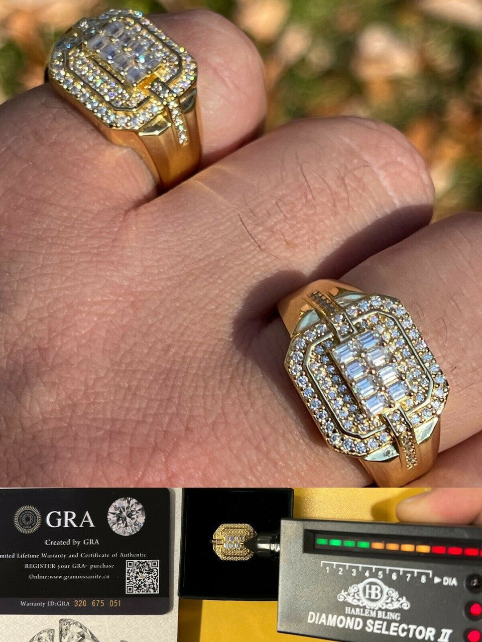 HarlemBling MOISSANITE Ring Real 14k Gold Vermeil Iced Baguette Hip Hop Passes Diamond Test