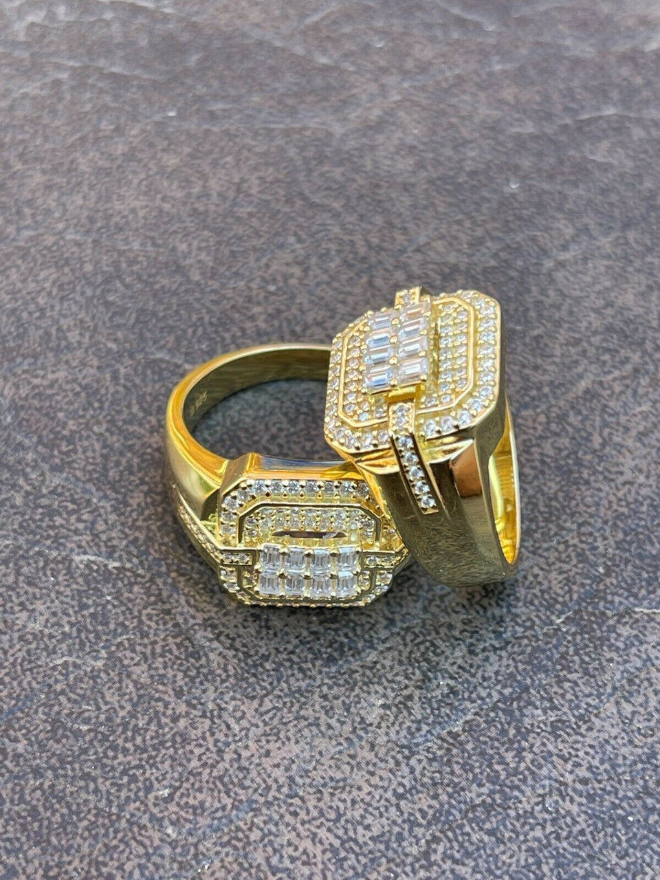 HarlemBling MOISSANITE Ring Real 14k Gold Vermeil Iced Baguette Hip Hop Passes Diamond Test
