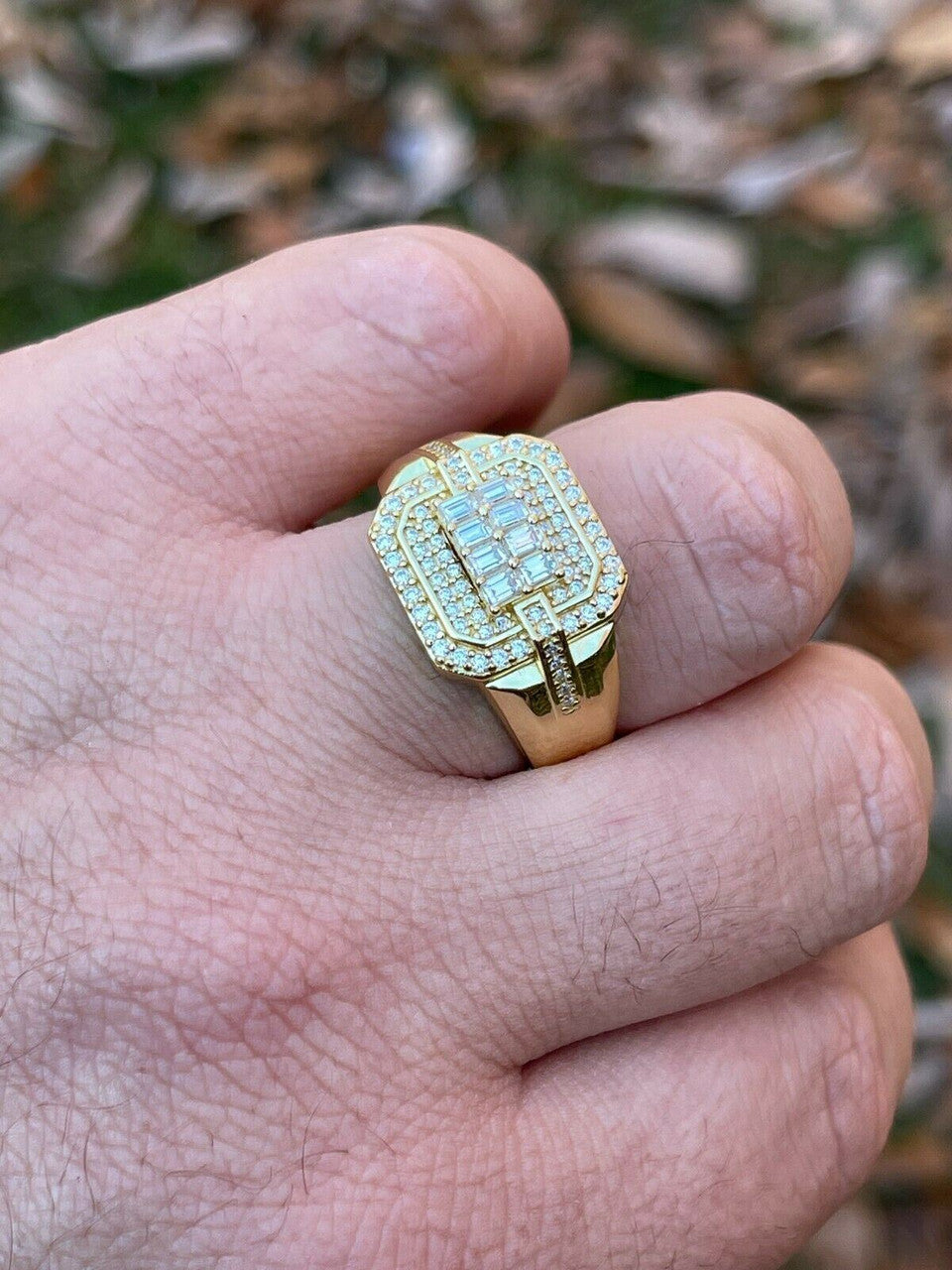 HarlemBling MOISSANITE Ring Real 14k Gold Vermeil Iced Baguette Hip Hop Passes Diamond Test