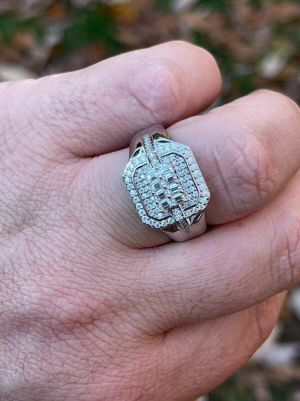 HarlemBling MOISSANITE Ring Real 925 Silver Iced Baguette Pinky Hip Hop Passes Diamond Test