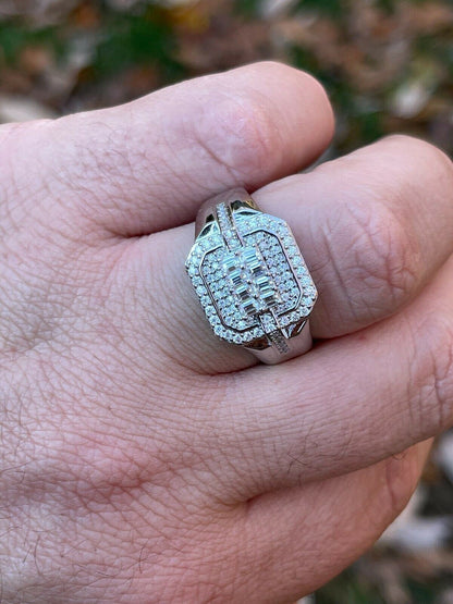 HarlemBling MOISSANITE Ring Real 925 Silver Iced Baguette Pinky Hip Hop Passes Diamond Test