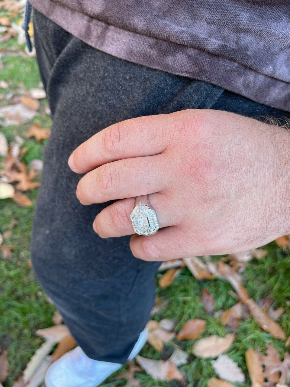 HarlemBling MOISSANITE Ring Real 925 Silver Iced Baguette Pinky Hip Hop Passes Diamond Test