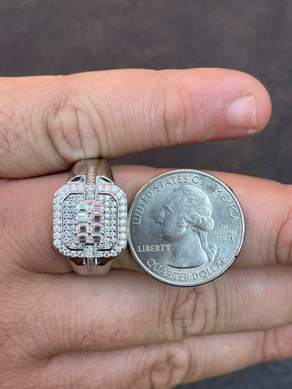 HarlemBling MOISSANITE Ring Real 925 Silver Iced Baguette Pinky Hip Hop Passes Diamond Test