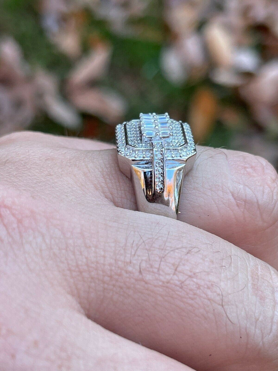 HarlemBling MOISSANITE Ring Real 925 Silver Iced Baguette Pinky Hip Hop Passes Diamond Test