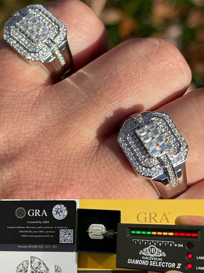 HarlemBling MOISSANITE Ring Real 925 Silver Iced Baguette Pinky Hip Hop Passes Diamond Test