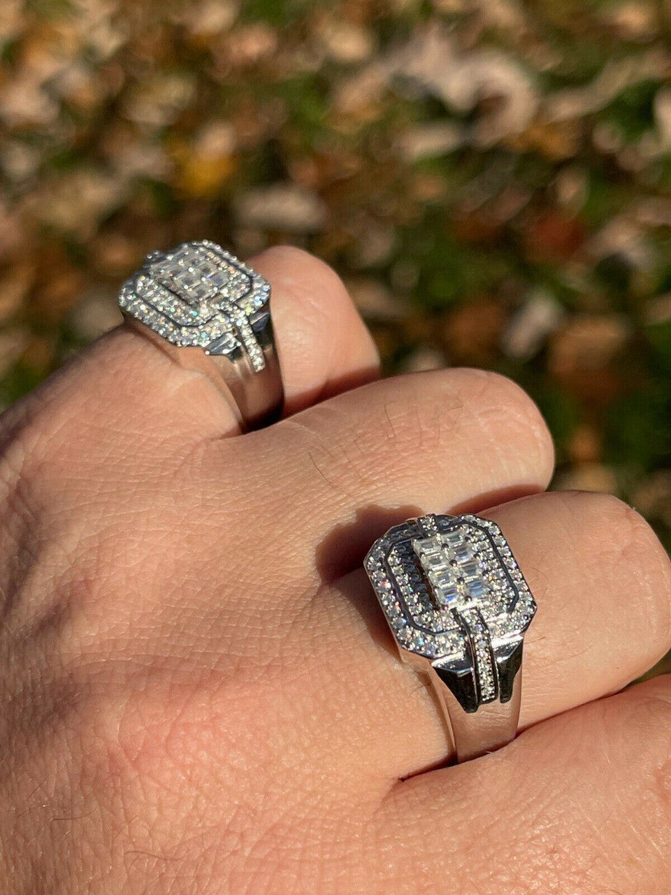 HarlemBling MOISSANITE Ring Real 925 Silver Iced Baguette Pinky Hip Hop Passes Diamond Test