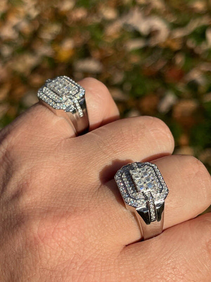 HarlemBling MOISSANITE Ring Real 925 Silver Iced Baguette Pinky Hip Hop Passes Diamond Test